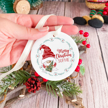 Personalised Christmas Gnome Ornament With Name, 7 of 7