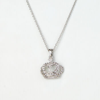 Sparkly Crown Shiny Pendant Necklace With Tiny White Zirconia, 4 of 5