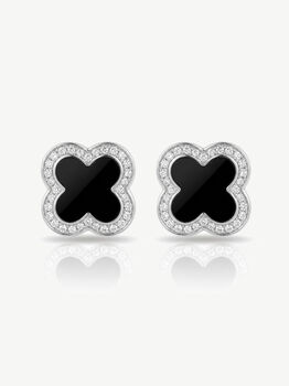 Women's Black Clover Stud Earrings In Sterling Silver, 3 of 3
