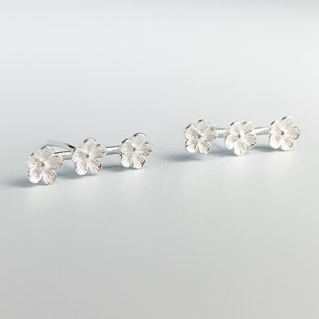 Sterling Silver Flower Trio Ear Climber Stud Earrings, 3 of 5