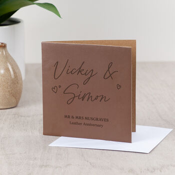 Names And Hearts Leather Anniversary Card, 3 of 3