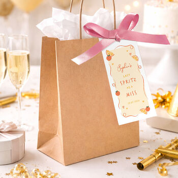 Last Spritz As A Miss Hen Party Ribbon Tag With Gift Bag, 7 of 12
