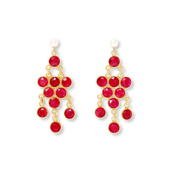 Clara Freshwater Pearl And Ruby Earrings, 2 of 3