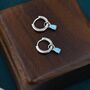 Sterling Silver Blue Opal Droplet Huggie Hoop Earrings, thumbnail 7 of 12