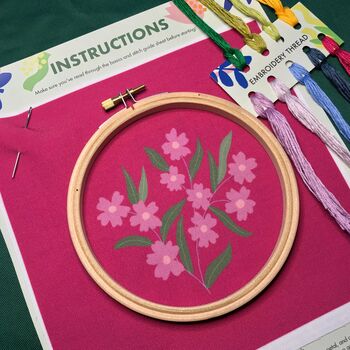 Bright Pink Floral Embroidery Kit, 4 of 5