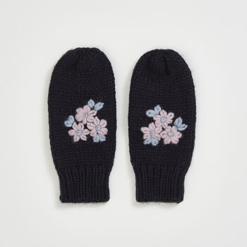 Forget Me Not Knitted Navy Mittens, 2 of 5