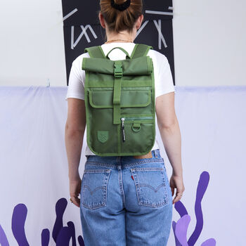 Rolltop Backpack Green Recycled Nylon, 7 of 7