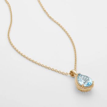 Blue Topaz 18k Gold Plated Pear Drop Necklace, 3 of 5