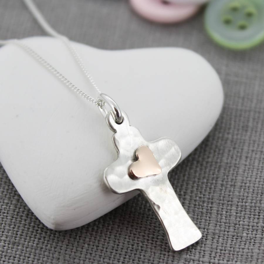 Child's Personalised Gold Heart Cross By Carole Allen Silver Jewellery