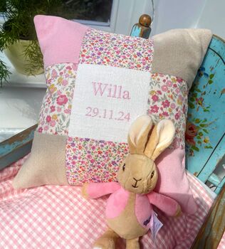 Ditsy Pink Patchwork Name Cushion, 11 of 12