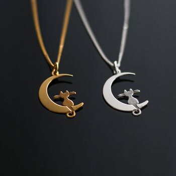Cat Necklace, Silver Cat And Moon, 2 of 8