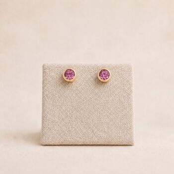 7mm Gold Plated Sterling Silver Tourmaline Cubic Zirconia Stud Earrings, 3 of 5