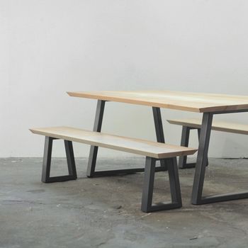Wood And Steel Dining Table And Bench Set, 2 of 7