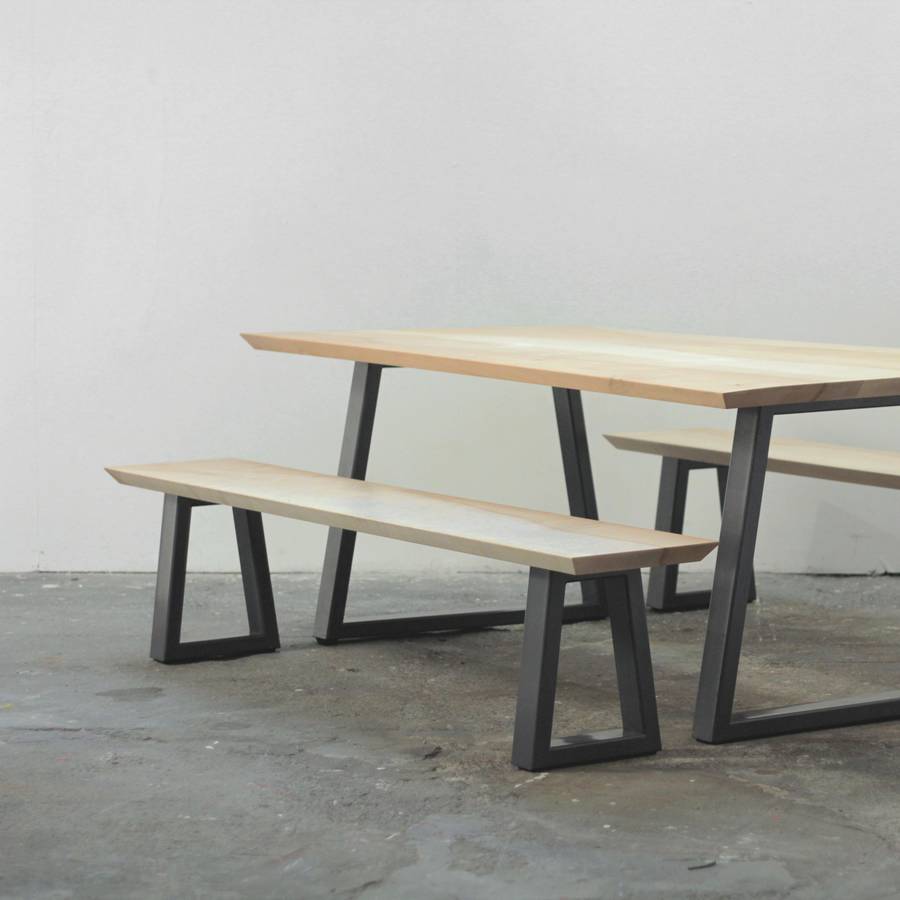 Wood And Steel Dining Table And Bench Set By Heather Scott