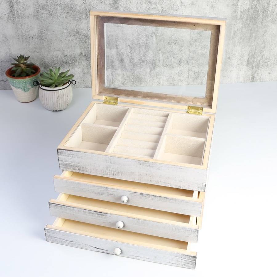 wooden three drawer jewellery box by lisa angel homeware