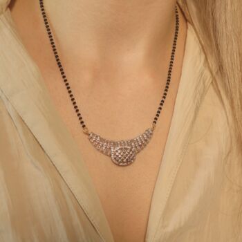 Indian Zircon Mangalsutra Black Beads Earring And Necklace, 3 of 10