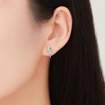 Mismatched Macaw Parrot Bird Stud Earrings In Sterling Silver, 6 of 12