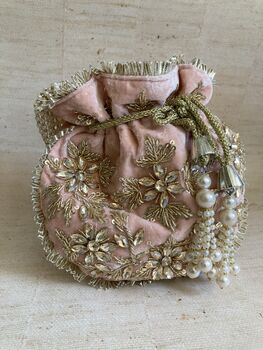 Pink Velvet Handcrafted Potli Bag, 3 of 9