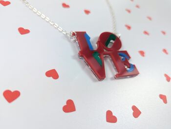 Love Necklace Acrylic Love Art Pendant Silver Plated, 6 of 10