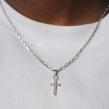 Men's 925 Sterling Silver Mini Cross X Rolo Chain Pendant Necklace Chain For Men, 6 of 12