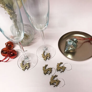 Personalised Five Christmas Reindeer Wine Glass Charms, 8 of 8