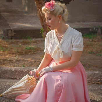 Eva Short Sleeve Blouse In Powder Blue Vintage 1940s Style, 3 of 3