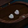 White Opal Heart Stud Earrings In Sterling Silver, thumbnail 1 of 11