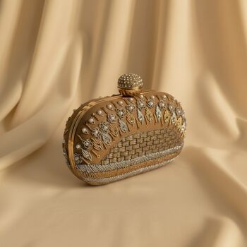 Gold Embroidered Oval Clutch Bag, 3 of 9
