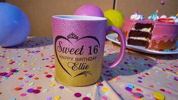 Personalised Sweet 16 Glitter Mug – Happy Birthday Gift, 3 of 5