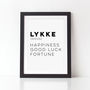 Lykke Happiness Typography Quote Print, thumbnail 2 of 2
