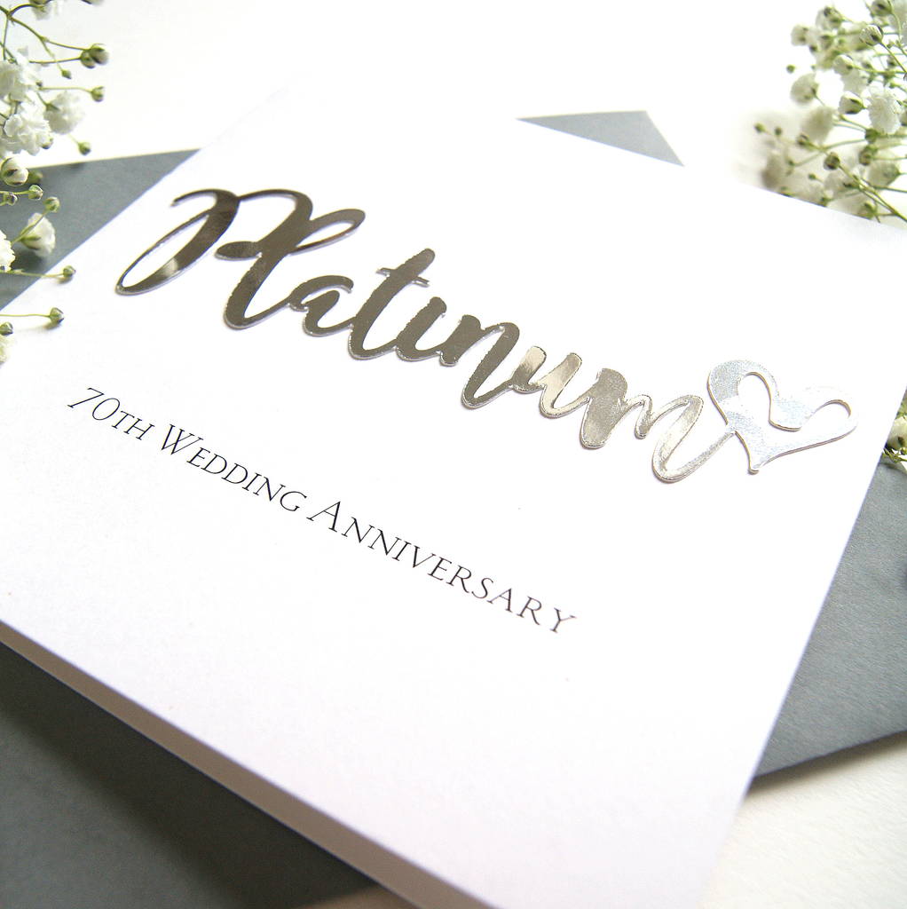 70th Platinum Wedding Anniversary Card By The Hummingbird Card Company 