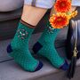 Women's Bamboo Socks Green Bee Floral Wreath, thumbnail 1 of 6