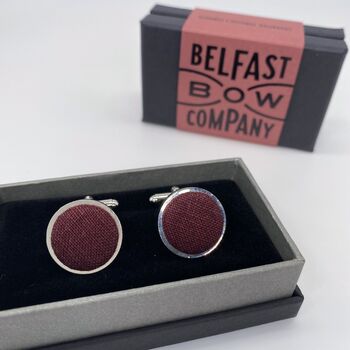 Irish Linen Cufflinks In Burgundy, 2 of 2