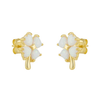 White Opal Four Leaves Clover Sterling Silver Earring In Gold, 3 of 7