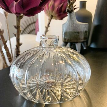 Small Ribbed Round Glass Vase, 2 of 8