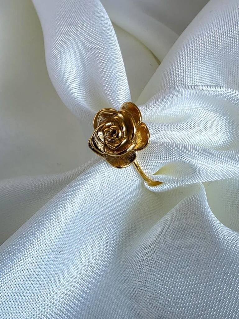 Adjustable Rose Ring Floral Raised Design, 18k Gold Stainless Steel, Waterproof Jewellery, 1 of 8