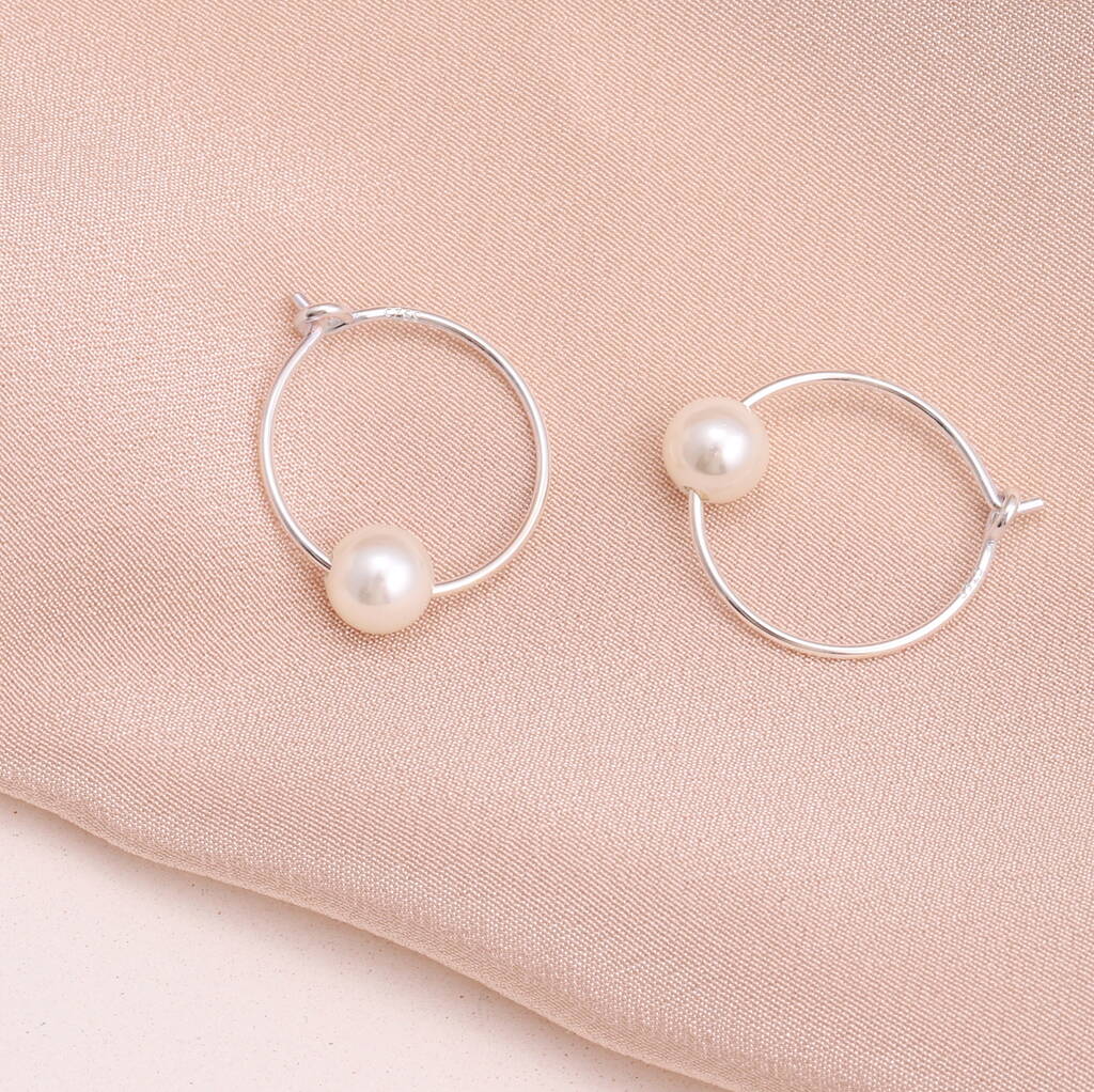 Sterling Silver Earring Hoop With Single Pearl By attic