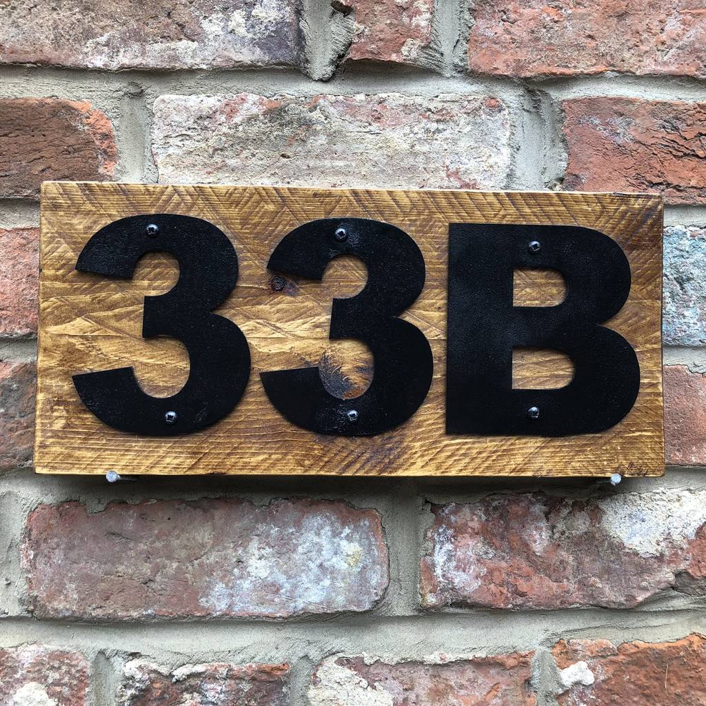 Reclaimed Wood And Metal House Door Number Plaques By The Rustic