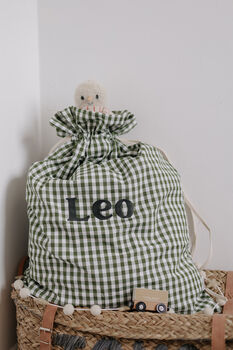 Personalised Green Gingham Gift Sack Embroidered, 3 of 12