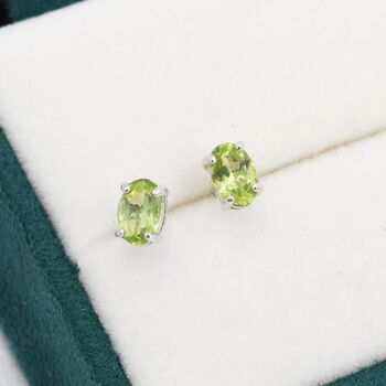 Natural Green Peridot Stud Earrings Sterling Silver, 4 of 12