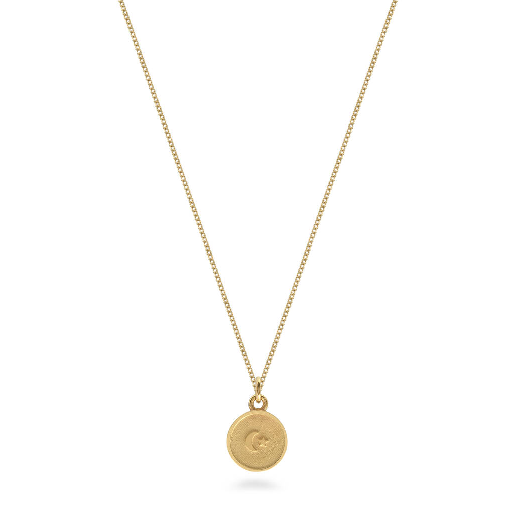 Small Moon And Star Medallion Necklace Gold Vermeil By Lime Tree Design