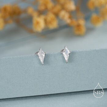 Rhombus Cz Screwback Earrings In Sterling Silver, 2 of 11