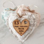 Lace Anniversary Heart With Oak Wood Heart Message, thumbnail 3 of 4