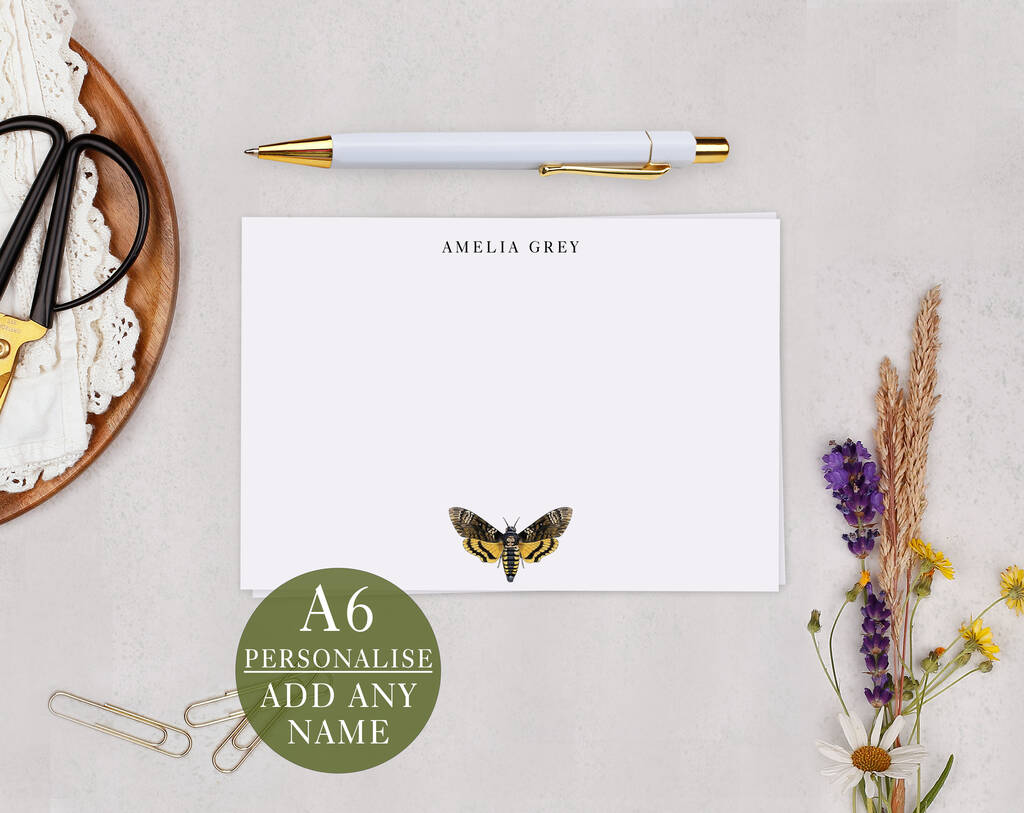 Moth Personalised Note Cards A6 Notecard Set, 1 of 6