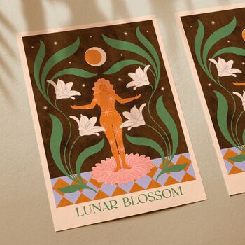 Lunar Blossom, Boho Moon Floral Art Print Poster, 3 of 4