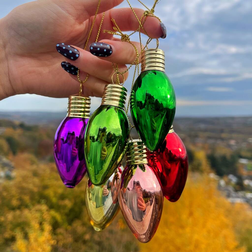 Christmas Light Bulb Style Glass Bauble Set, 1 of 3