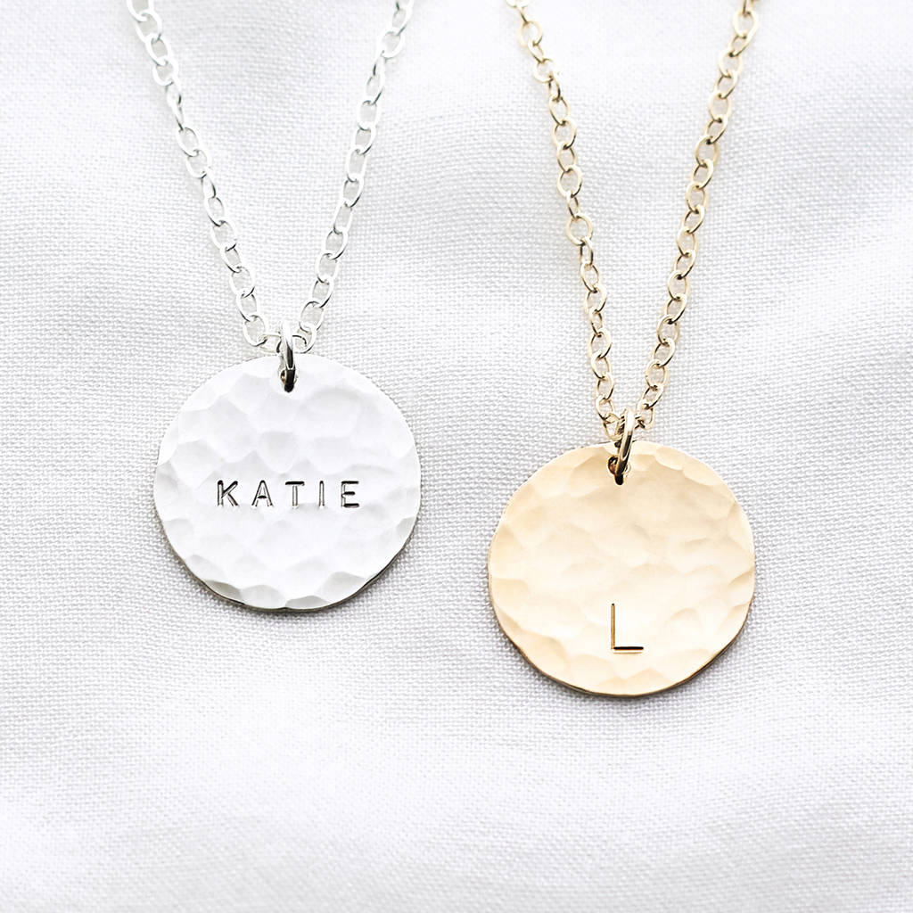 Personalised Hammered Gold Fill Disc Necklace, 1 of 7