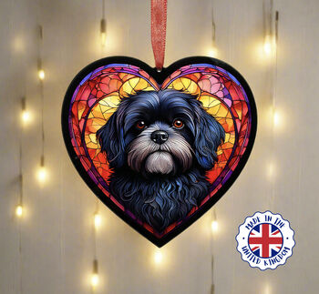 Shih Tzu Stained Glass Effect Heart Suncatcher, 4 of 7