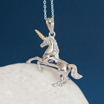 Personalised Sterling Silver And Gold Unicorn Necklace, 2 of 10