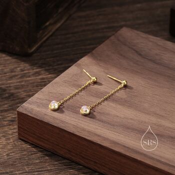 Moonstone With Chain Dangle Stud Earrings, 4 of 12